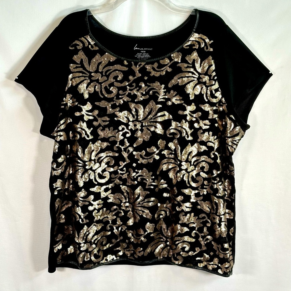 Lane Bryant Black with Gold Sequins Mesh Lace Vegan Leather Edgy Sz 18/20